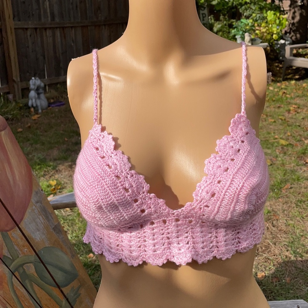Handmade crochet top bikini top, size M/L %100 cotton